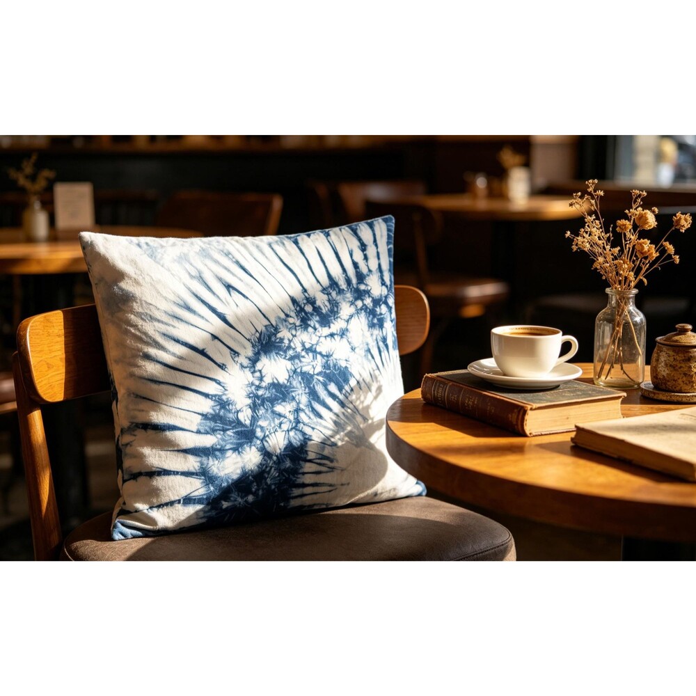 Handmade Indigo Shibori Pillow Cover | Cotton Throw Botanical Pillow Cover